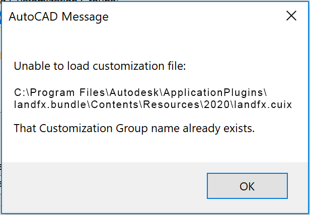 Unable to load customization file error message