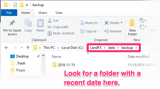 LandFX\Data\Backups\date folder containing the files _index_.xml</strong> and _standard_.xml