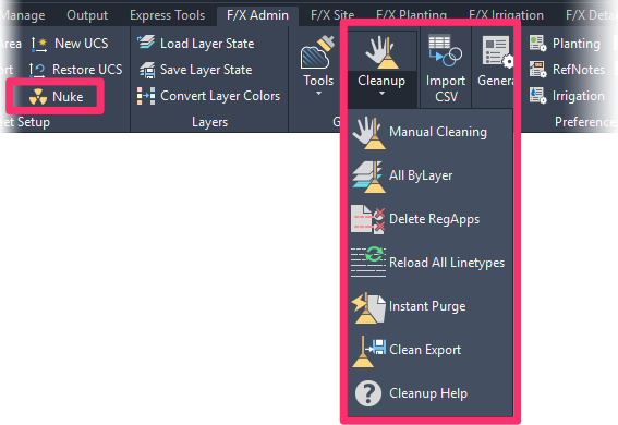 Cleanup tools on F/X Admin ribbon