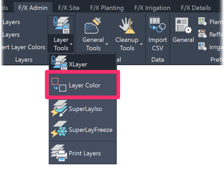F/X Admin ribbon, Layer Color flyout