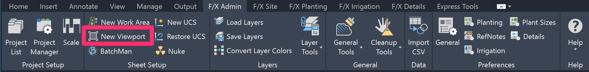 F/X Admin ribbon, New Viewport button