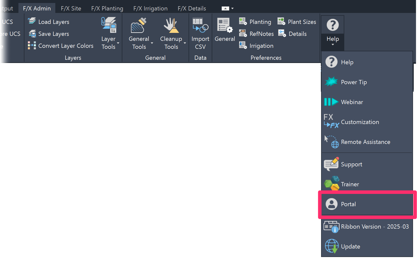F/X Admin ribbon, Portal button