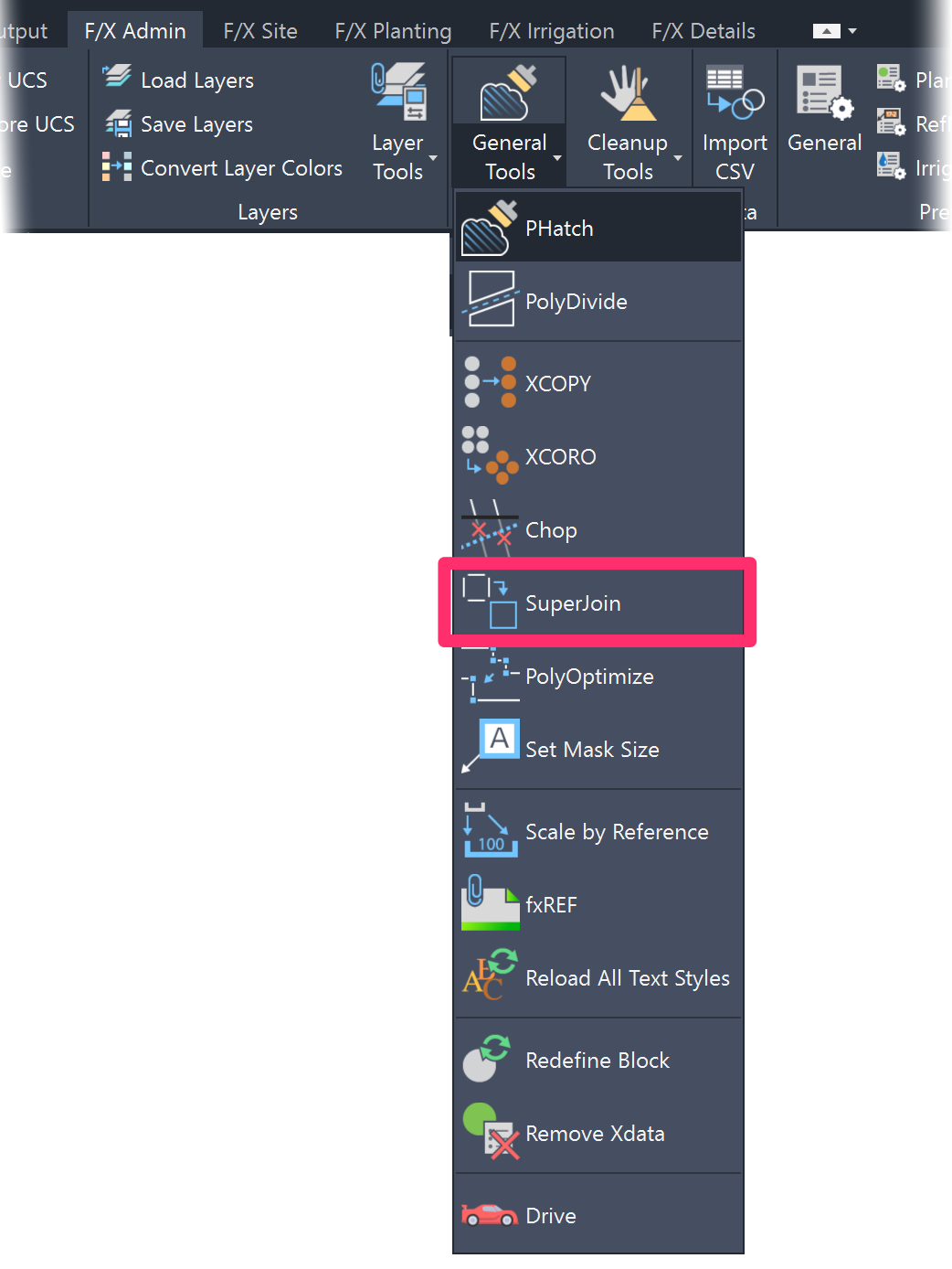 F/X Admin ribbon, SuperJoin button