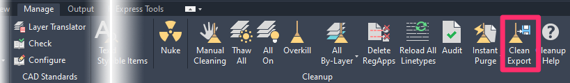 Manage ribbon, Clean Export button (F/X CAD only)
