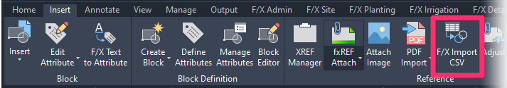 Insert ribbon, F/X Import CSV button