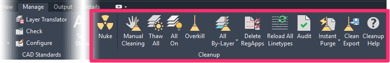 Cleanup tools on Manage ribbon, F/X CAD 1