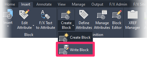 Insert ribbon, Write Block button