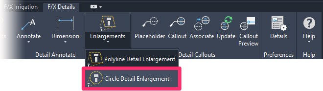 F/X Details ribbon, Polyline Circle Enlargement flyout