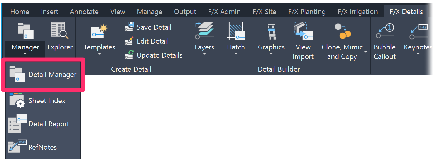 F/X Details ribbon, Detail Manager flyout