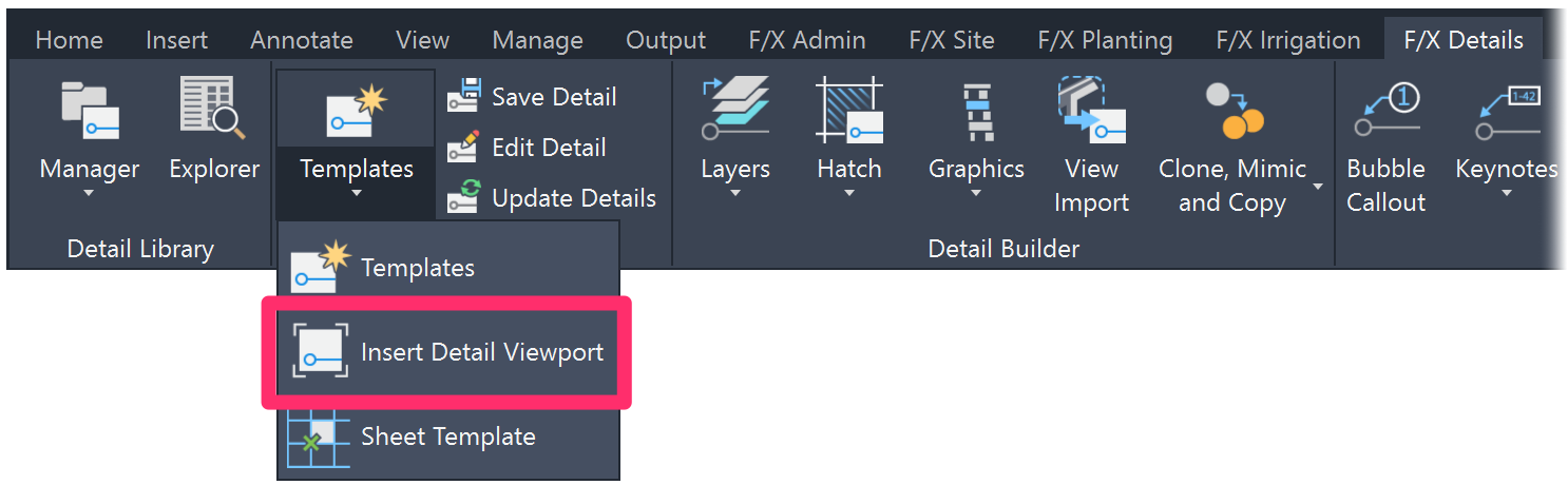 F/X Details ribbon, Insert Detail Viewport flyout