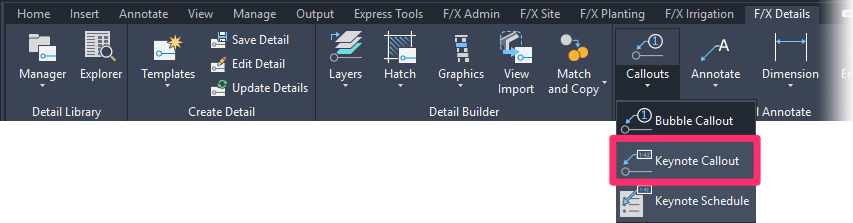 F/X Details ribbon, Keynote Callout button