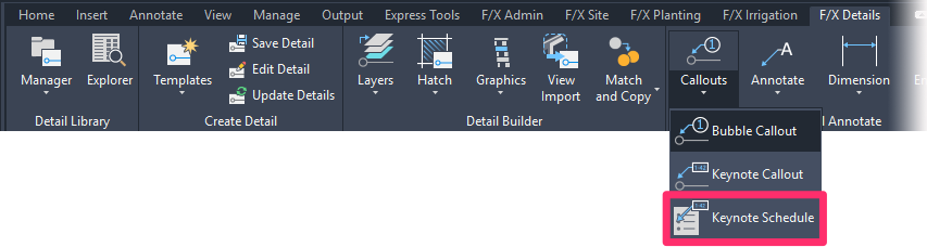 F/X Details ribbon, Keynote Schedule option