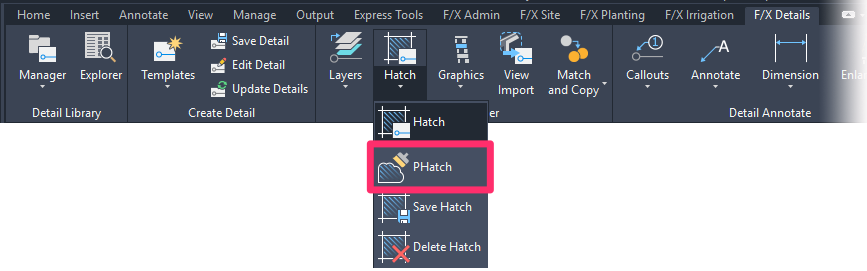 F/X Details ribbon, PHatch button