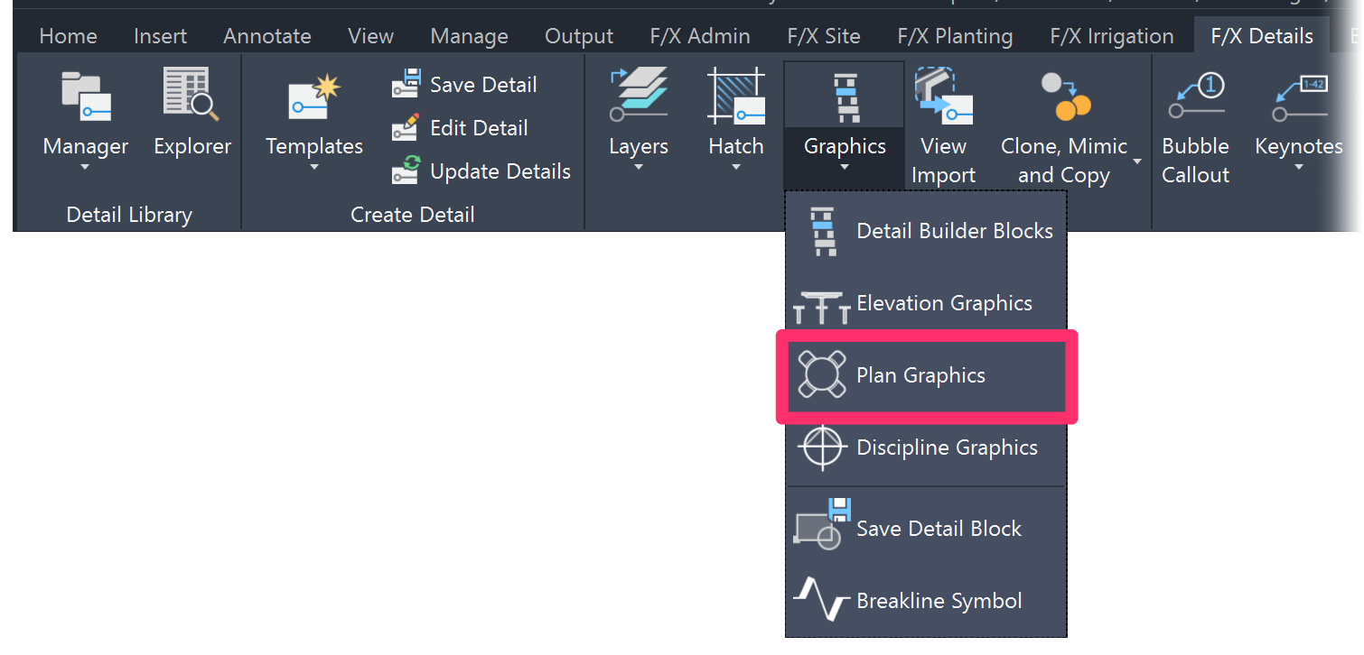 F/X Details ribbon, Plan Graphics flyout