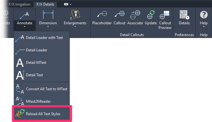 F/X Details ribbon, Reload All Text Styles button