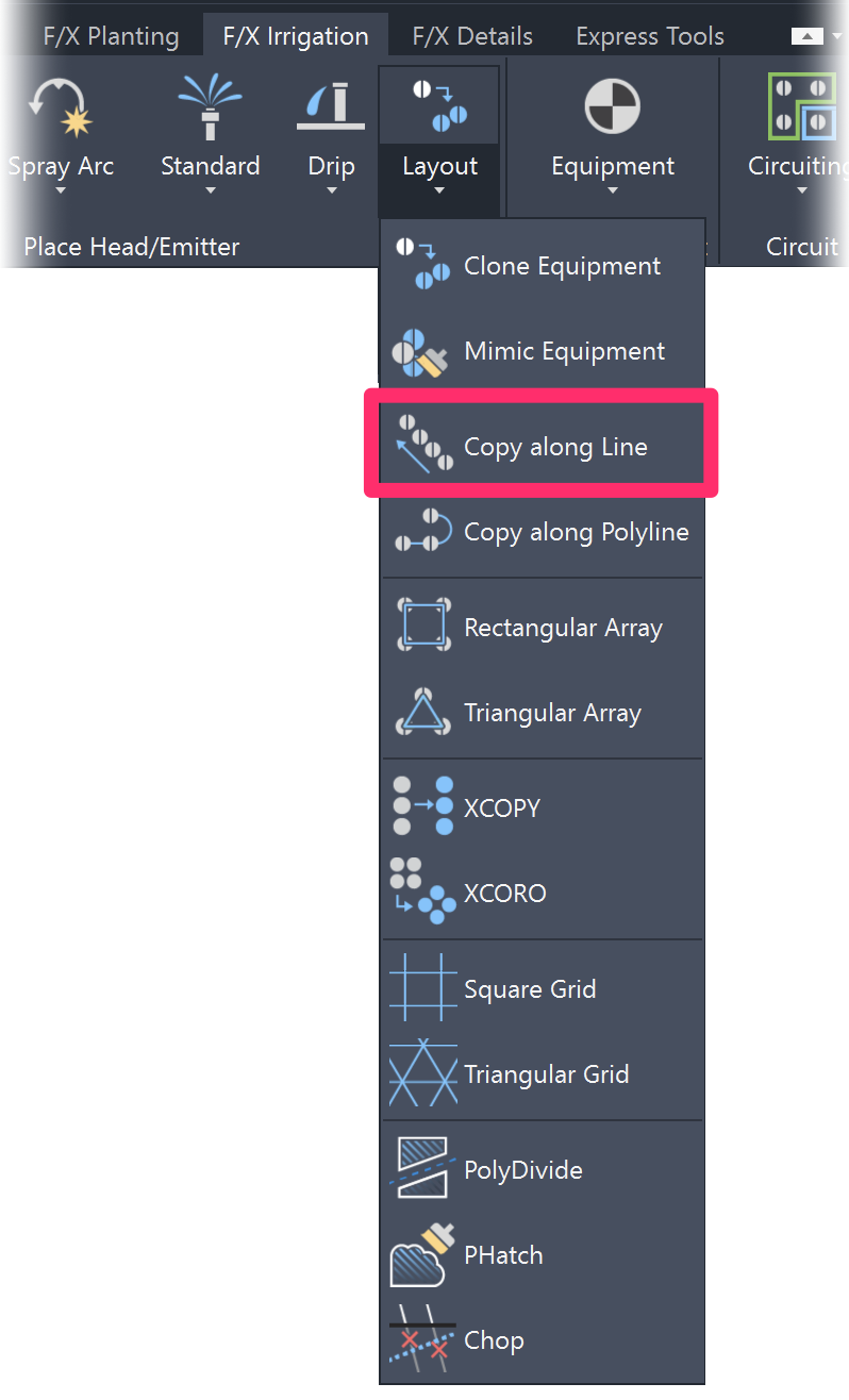 F/X Irrigation ribbon, Copy along Line flyout