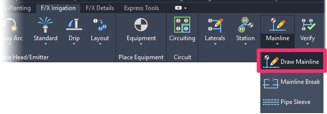 F/X Irrigation ribbon, Draw Mainline flyout