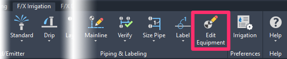 F/X Irrigation ribbon, Edit Equipment button