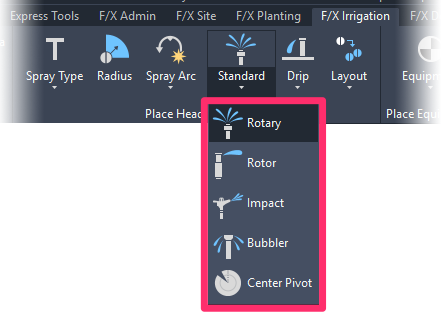 F/X Irrigation ribbon, options for placing heads