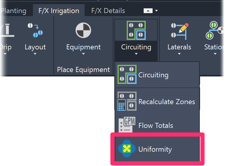 F/X Irrigation ribbon, Uniformity button