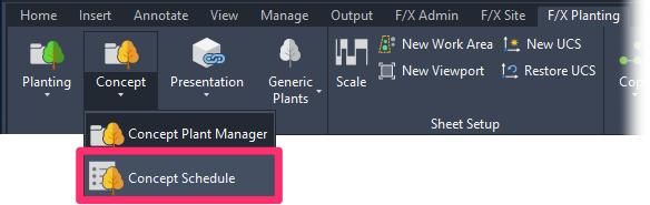 F/X Planting ribbon, Concept Schedule flyout