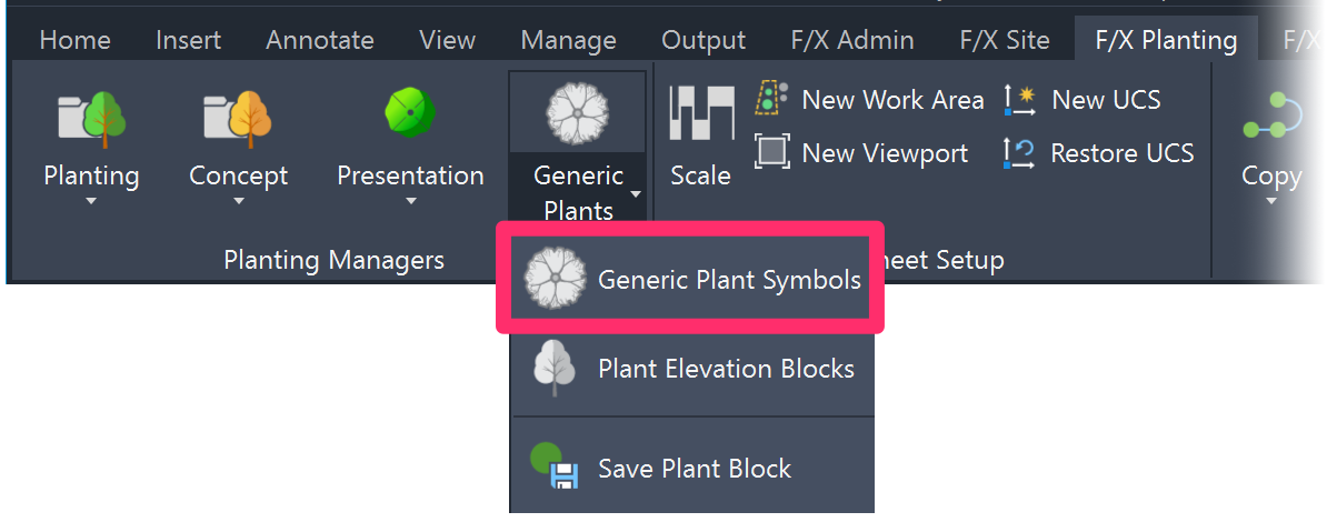 F/X Planting ribbon, Generic Plant Symbols flyout