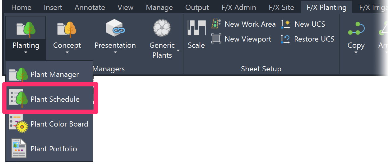 F/X Planting ribbon, Plant Schedule flyout