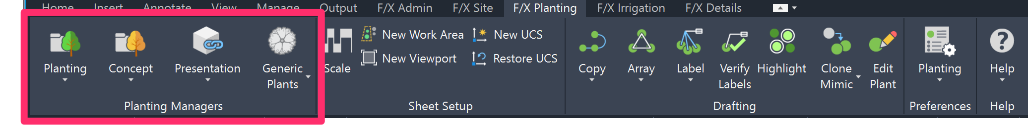 F/X Planting ribbon, Plant Managers pane