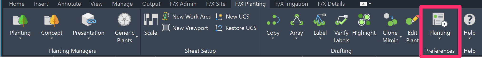 F/X Planting ribbon, Preferences pane