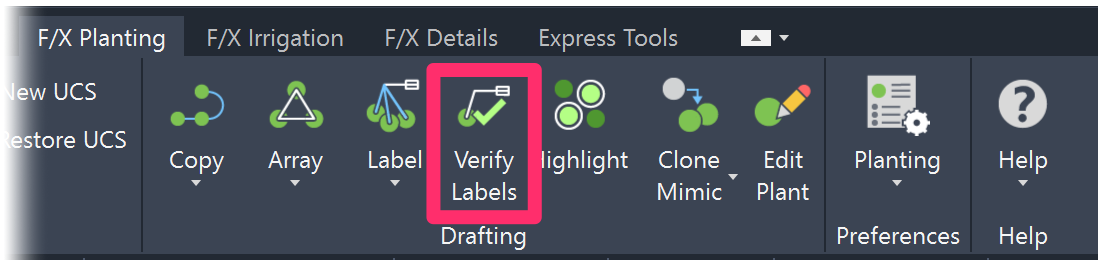 F/X Planting ribbon. Verify Labels button