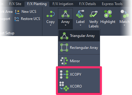 F/X Planting ribbon, XCOPY and XCORO flyouts