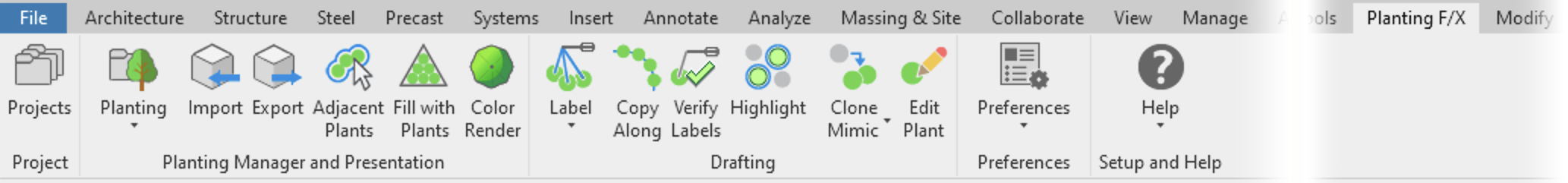 Planting F/X for Revit ribbon