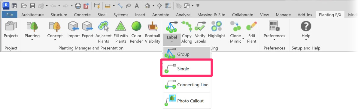 Planting F/X ribbon in Revit, Single flyout