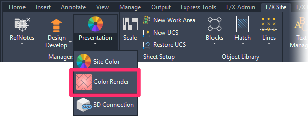 F/X Site ribbon, Color Render flyout