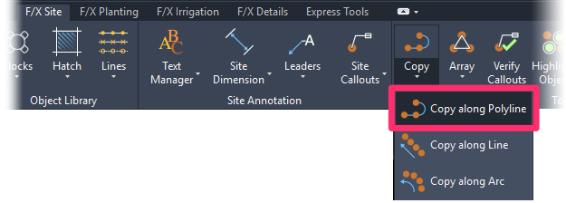 F/X Site ribbon, Copy along Polyline flyout