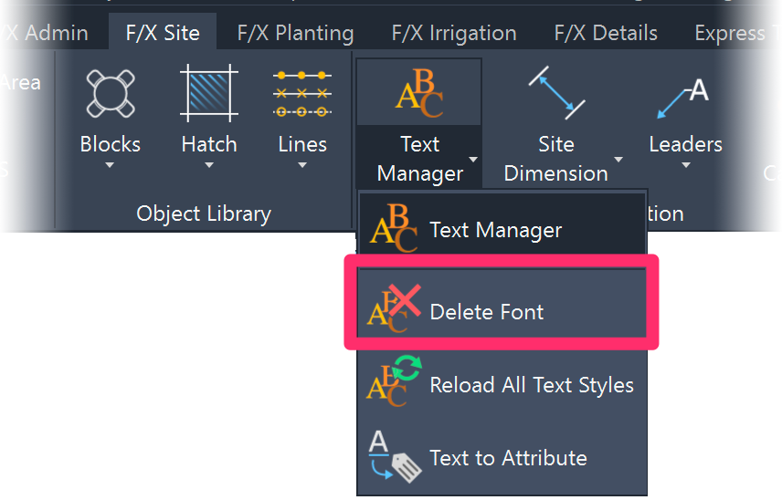 F/X Site ribbon, Delete Font button