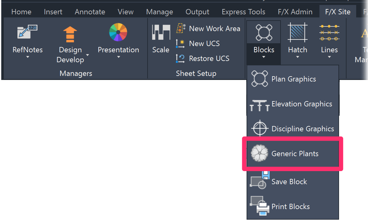 F/X Site ribbon, Generic Plants flyout