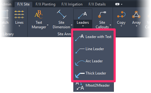 F/X Site ribbon, Leaders menu