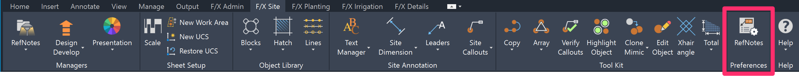 F/X Site ribbon, Preferences pane