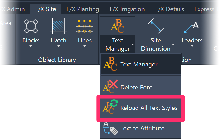 F/X Site ribbon, Reload All Text Styles button