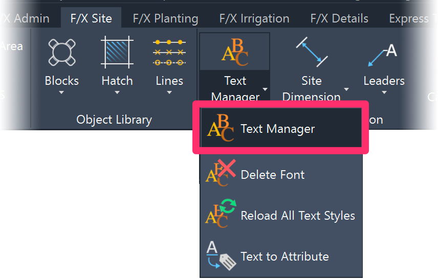 F/X Site ribbon, Text Manager burron