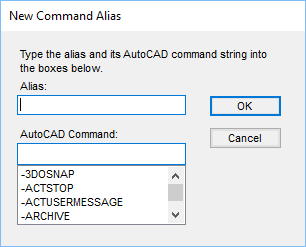 New Command Alias dialog box
