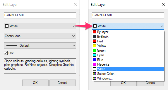 Layer color menu