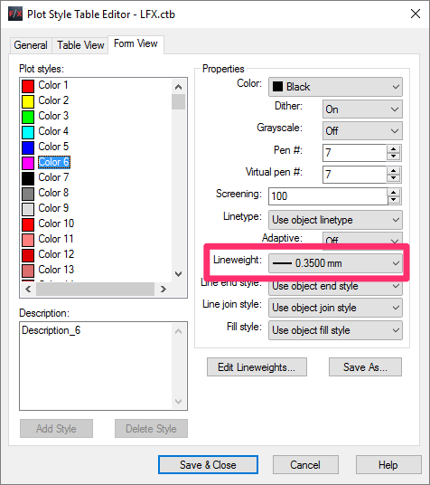 Autocad Color Line Weight Chart