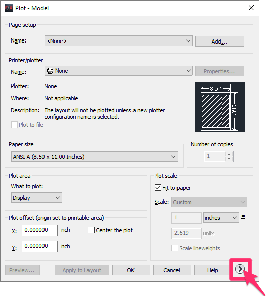 Plot dialog box, Plot style table (pen assignments) menu