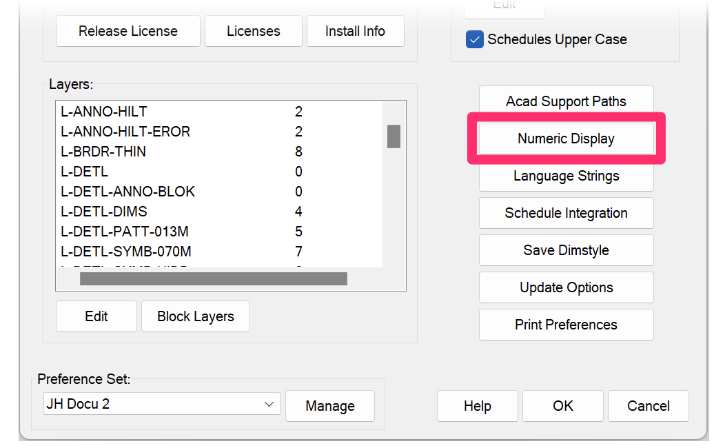 Numeric Display settings