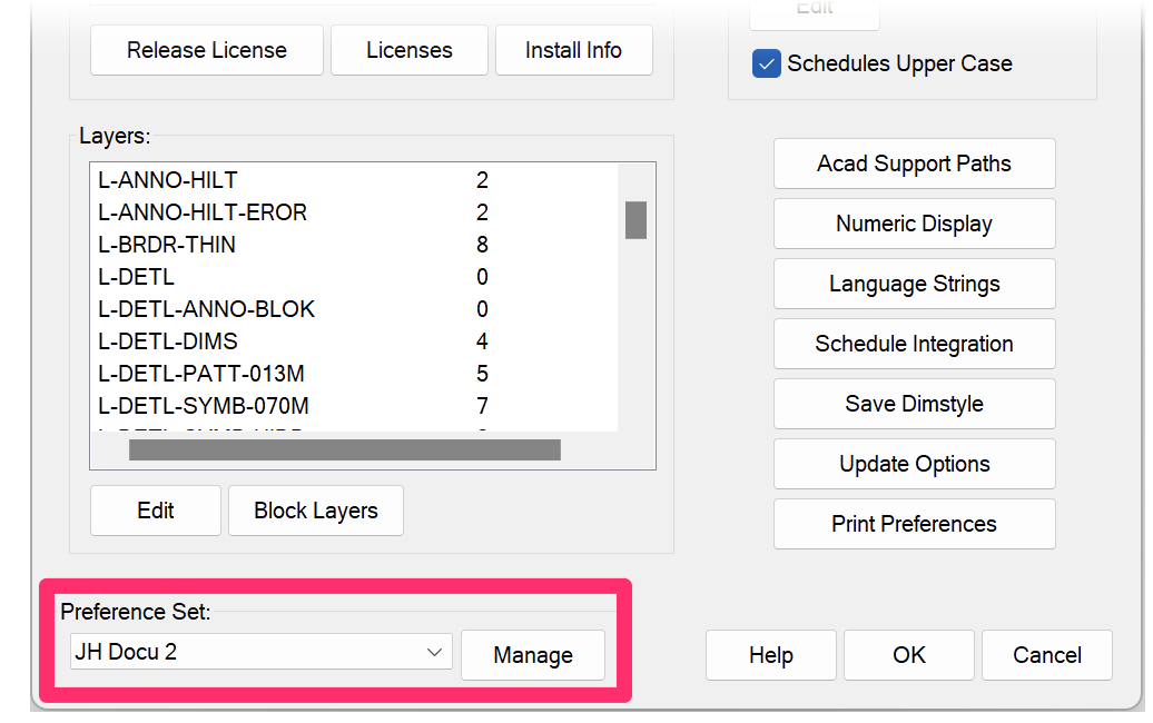 Preference Set options