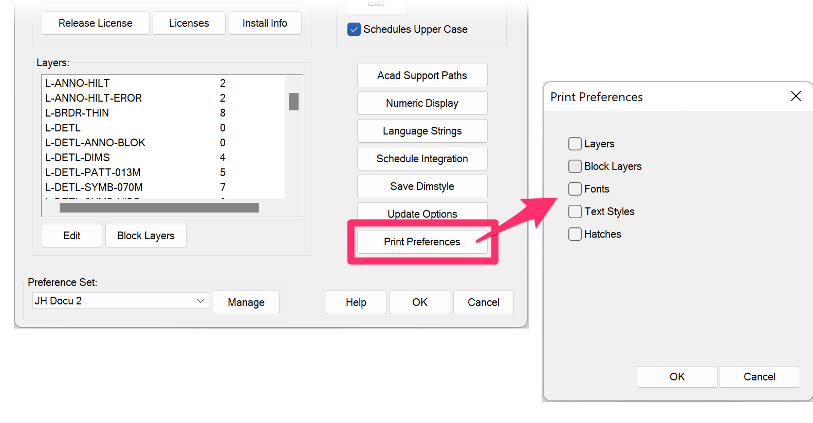 Print Preferences button in General Preferences and Print Preferences dialog box