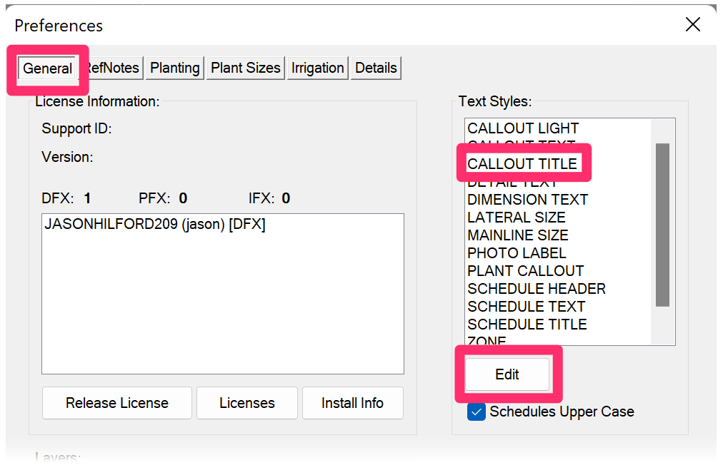 Editing Text Style settings