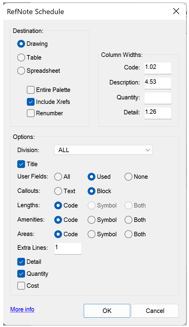 RefNote Schedule settings for defaults